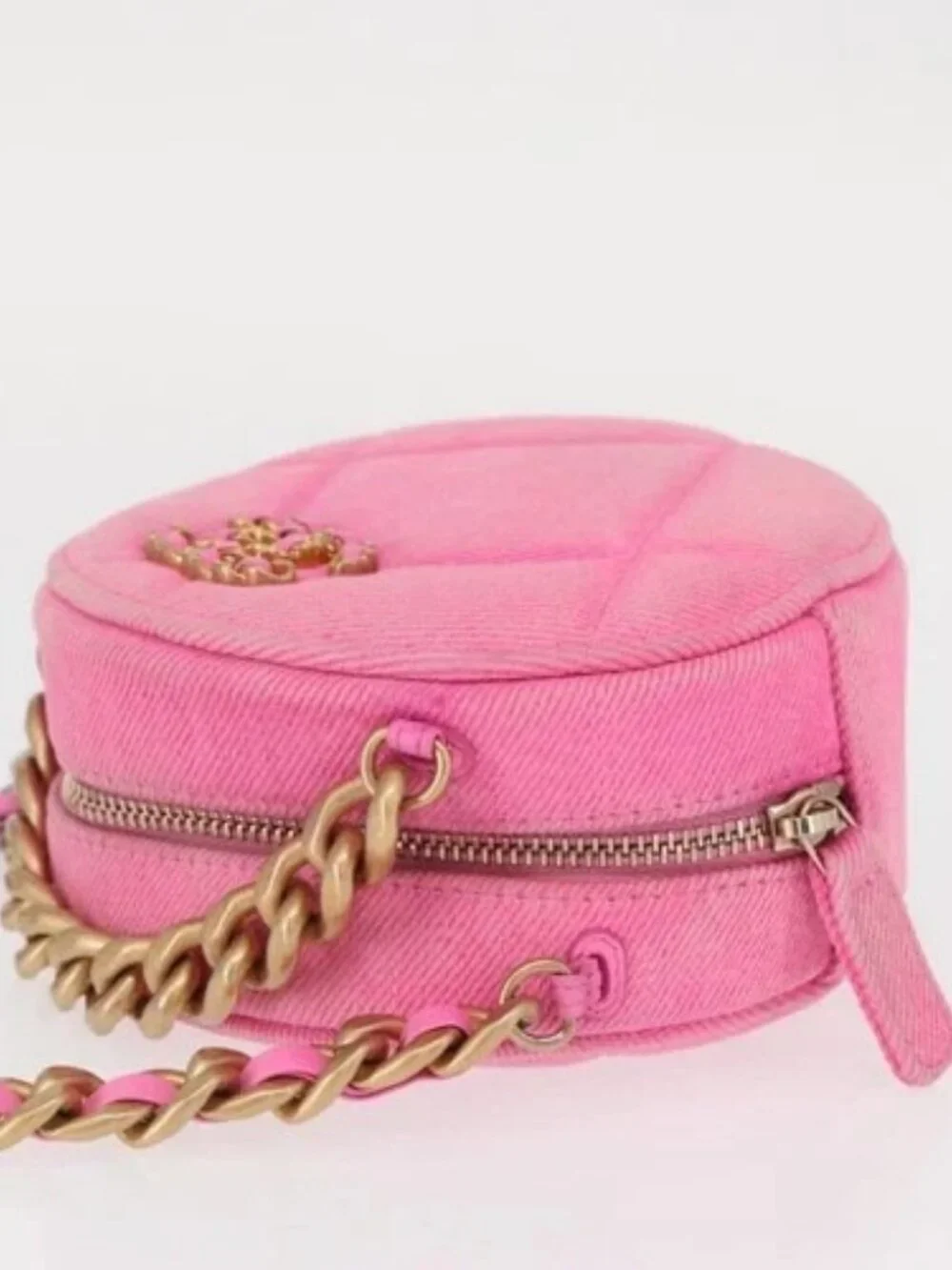 CHANEL Matelasse Chain Shoulder Bag Canvas Pink Gold CC Auth bs32090